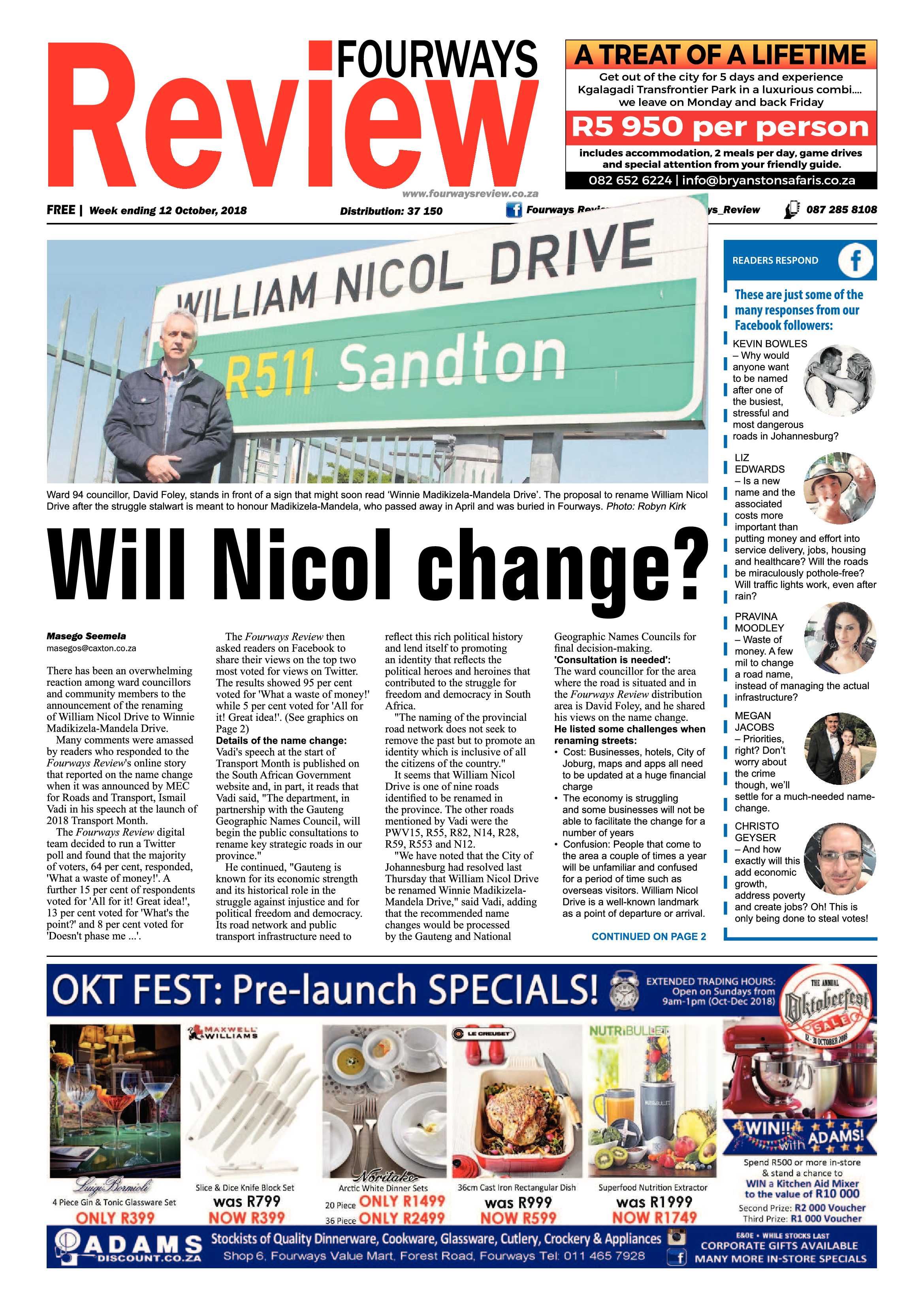 Fourways Review 12 October, 2018 page 1
