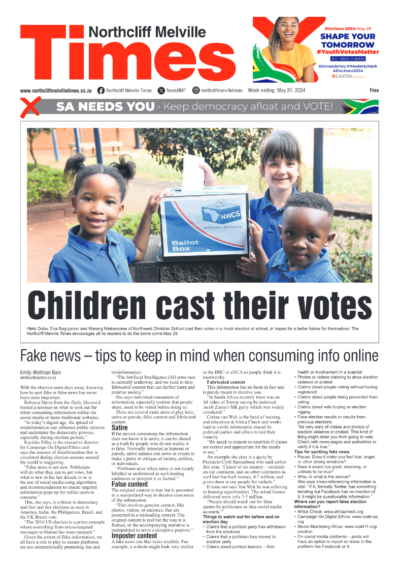 Northcliff Melville Times 31 May 2024 page 1
