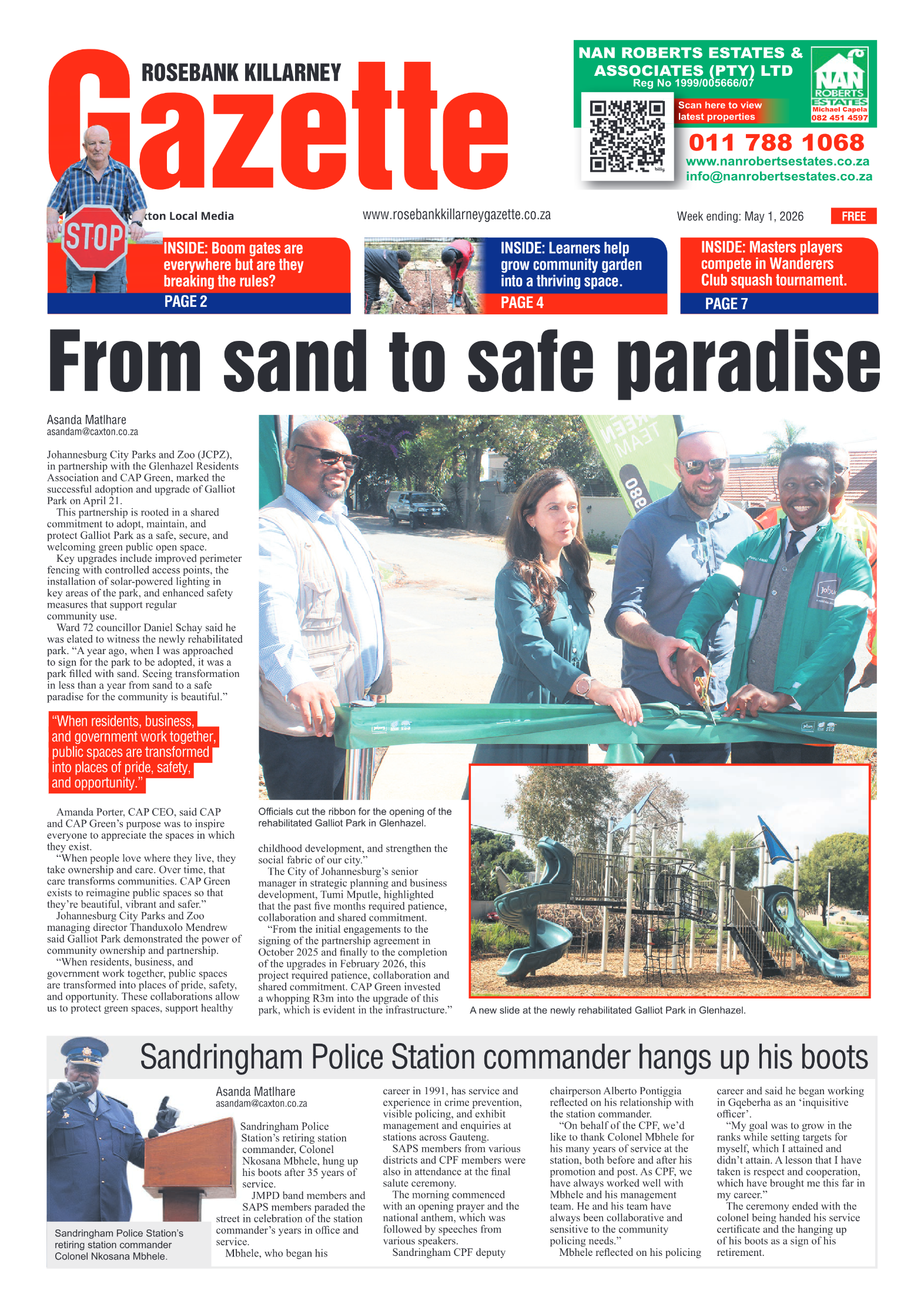 Rosebank Killarney Gazette 1 May 2026 page 1