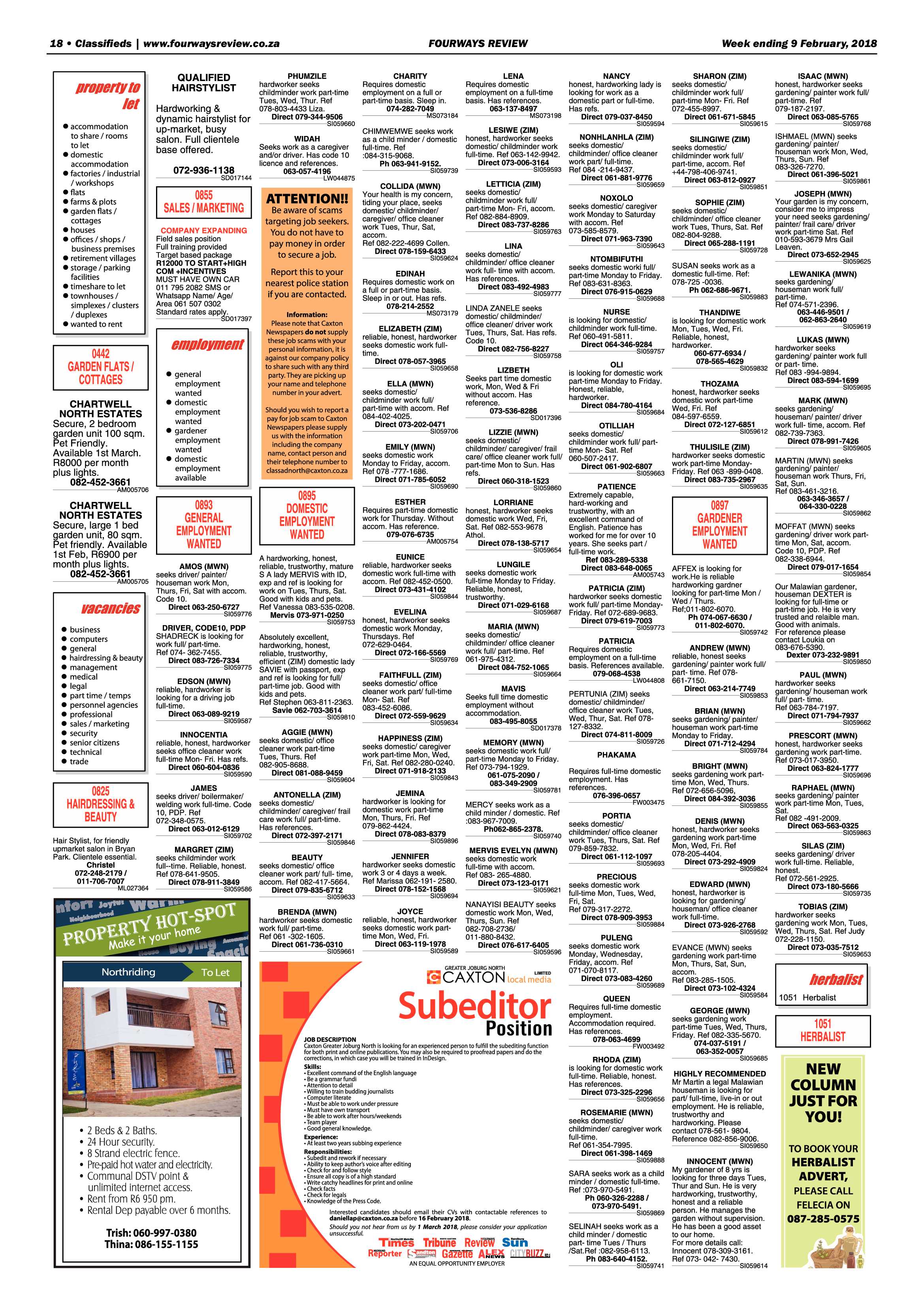 Fourways Review – Feb 9, 2018 page 18